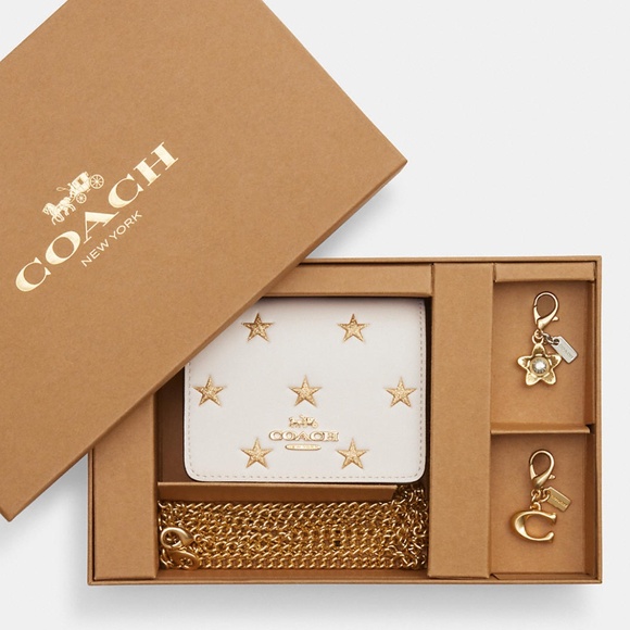 New Coach Boxed Mini Wallet On A Chain With Star Print - Picture 1 of 5